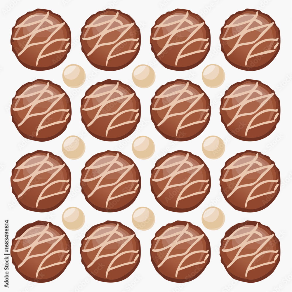 Fototapeta premium Brown Chocolate Cookies and White Round Candies Pattern