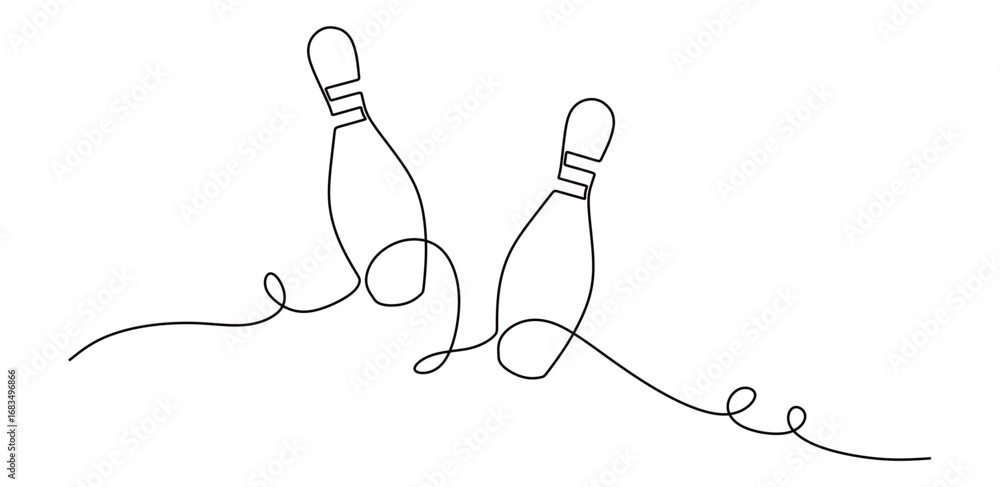 Obraz premium Continuous line art of two bowling pins with a transparent background. Vector illustration