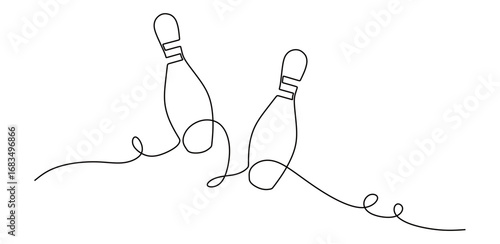 Continuous line art of two bowling pins with a transparent background. Vector illustration