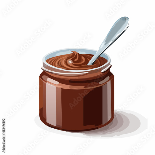 Brown Chocolate Spread in Glass Jar with Spoon