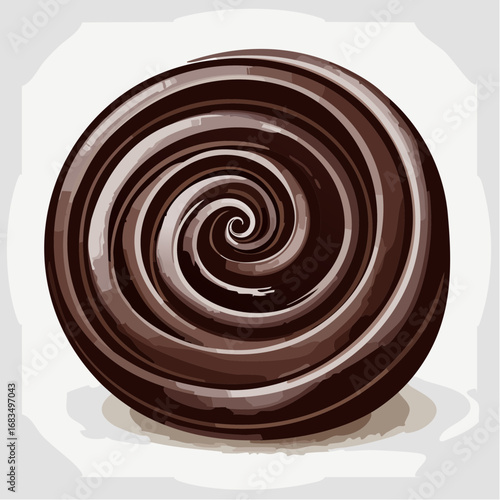 Dark Brown Chocolate Spiral Candy on White Background