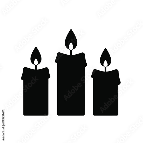 Three burning candles silhouette flame light