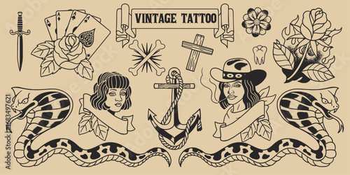 Set Design of Various Vintage Flash Tattoo