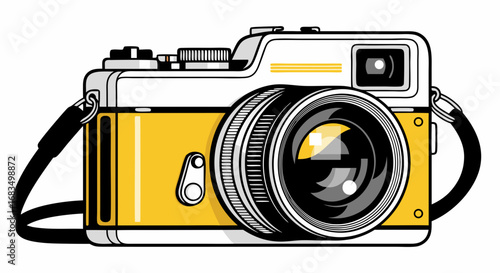 Vector SVG Illustration of Vintage Camera in Flat Design Style with Yellow and Black Colors Perfect for Photography Branding and Digital Media