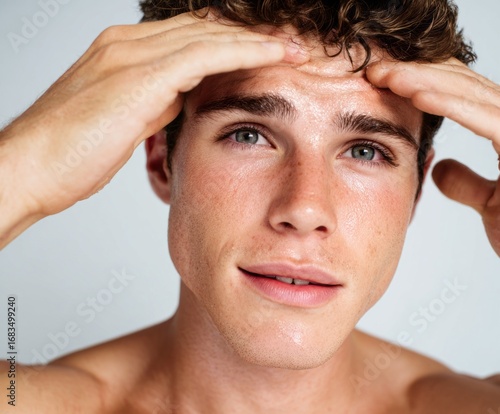 Close-up portrait of a young man with a healthy complexion, light-colored eyes, and tousled dark hair, showcasing a thoughtful expression.