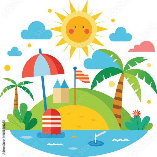 summer landscape with sun and palms