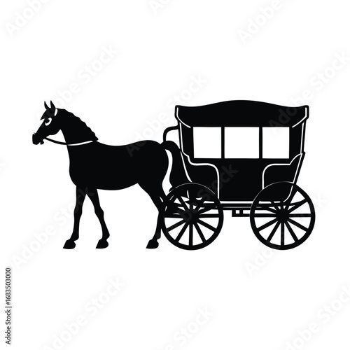 Black silhouette of a horse pulling a carriage transport