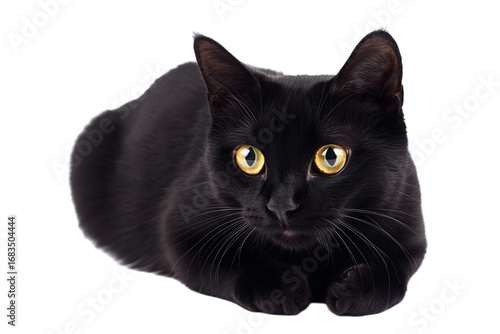 Majestic black cat with piercing yellow eyes isolated on a clean studio backdrop