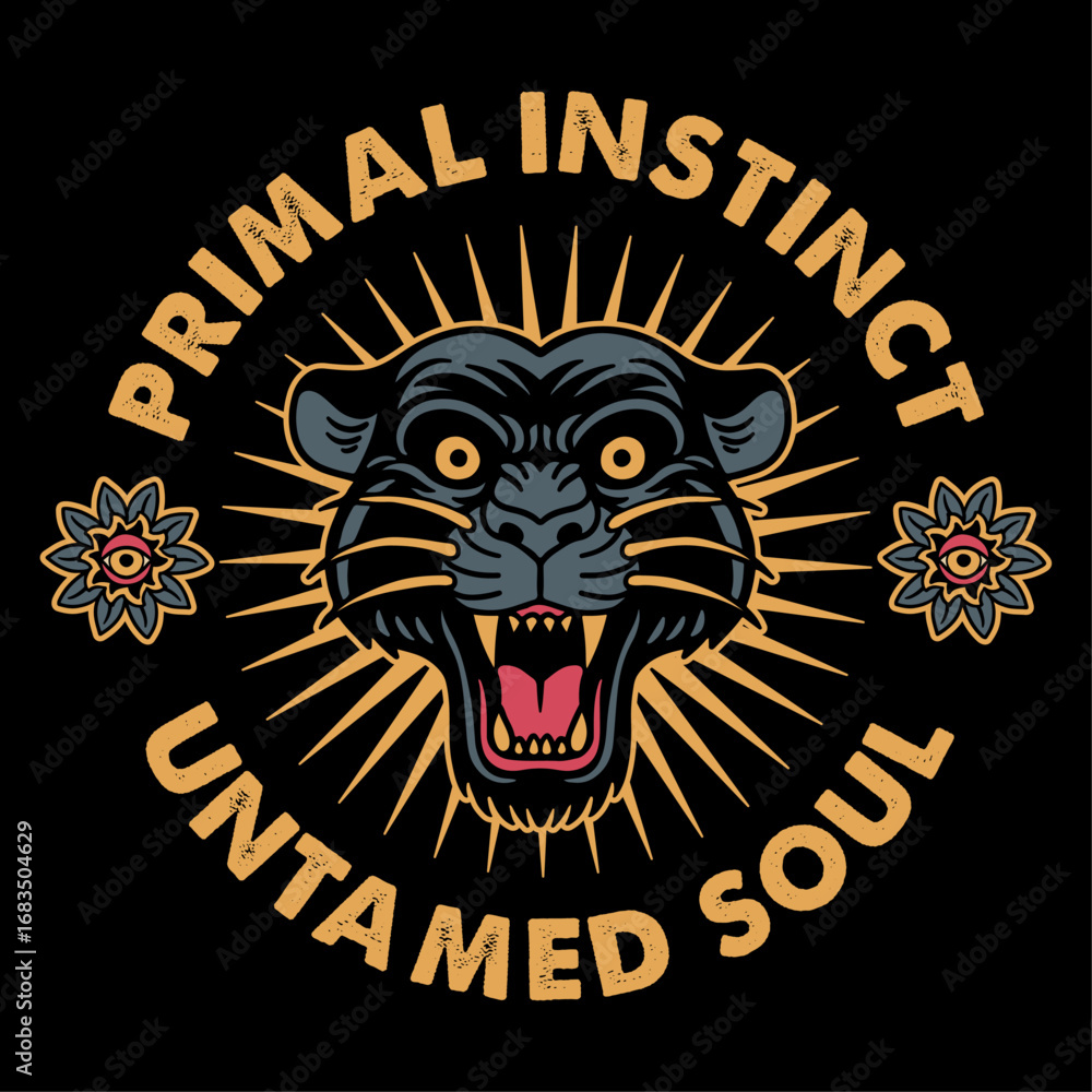 Fototapeta premium Vintage Illustration of Panther Head Shirt Design