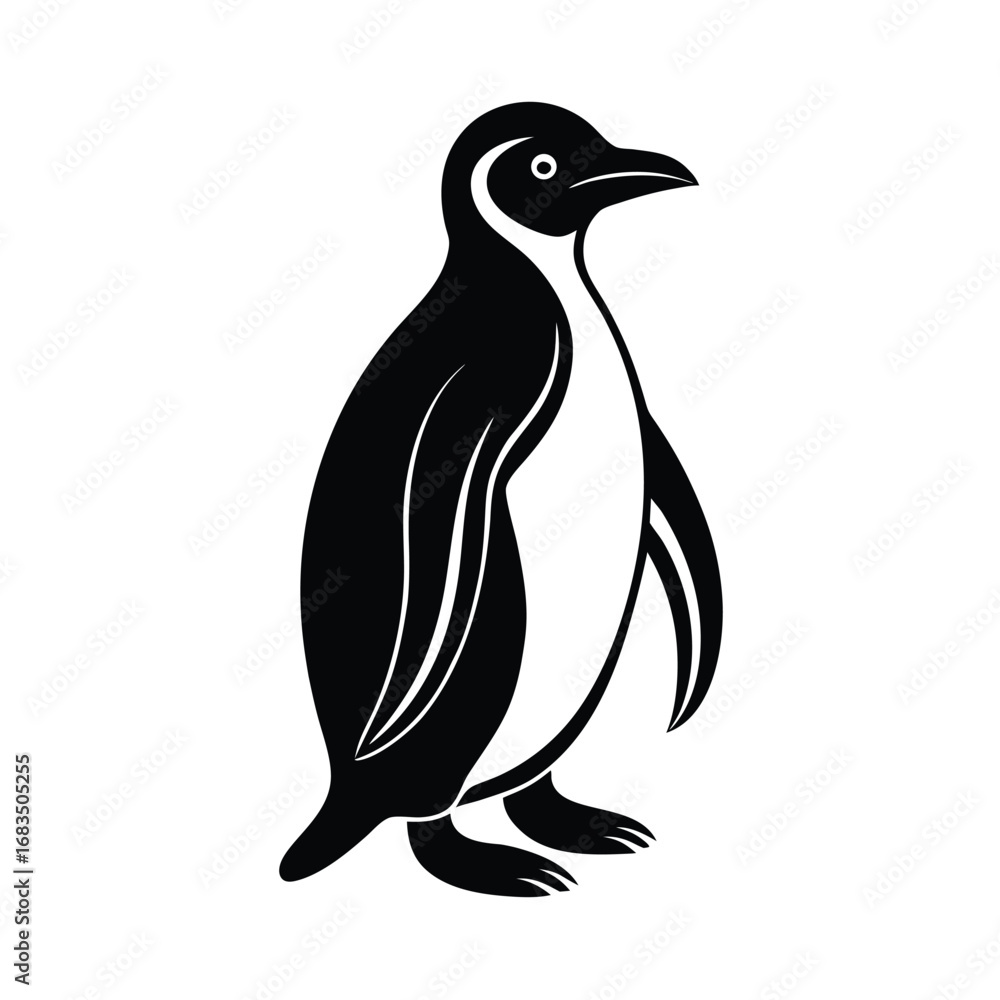 Obraz premium Black silhouette of a penguin standing on a white background