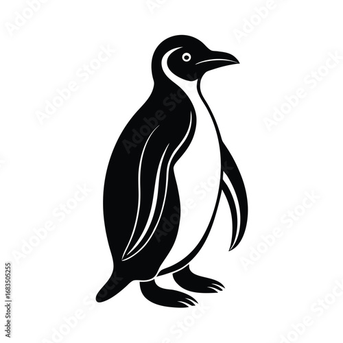 Black silhouette of a penguin standing on a white background