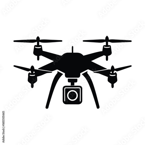 Black silhouette of a quadcopter drone with a camera