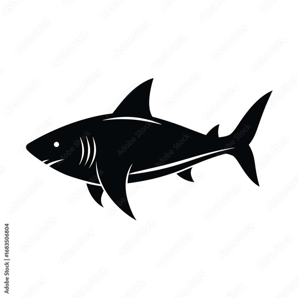 Fototapeta premium Black silhouette of a shark on a white background animal