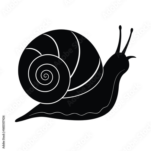 Black silhouette of a snail on a white background animal