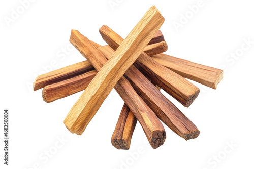 Pile of aromatic sandalwood sticks for incense and aromatherapy isolated on a clean surface