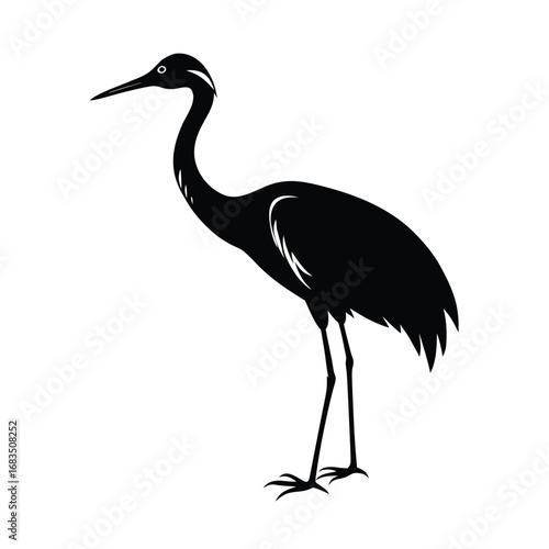 Black silhouette of a standing crane bird animal wildlife
