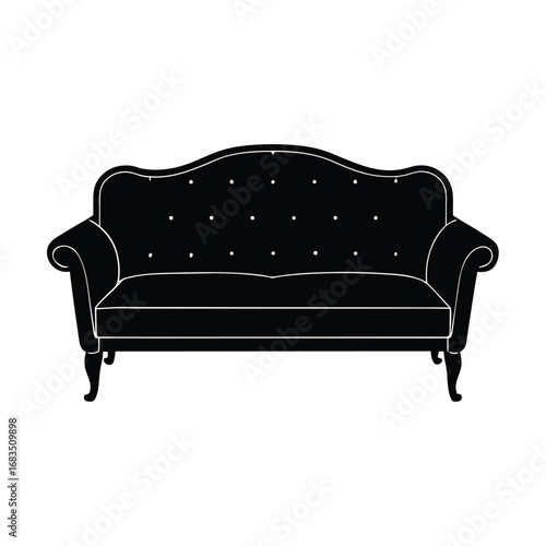 Black silhouette of a vintage sofa on a white background