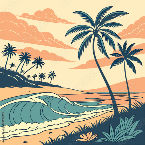 vector illustration of a tropical beach