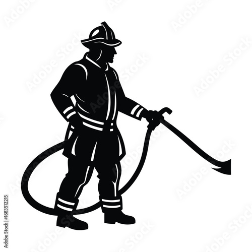 Firefighter with hose silhouette in action fireman