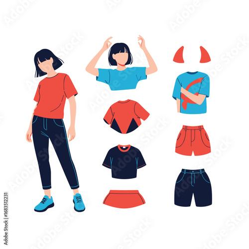 A woman poses with many different clothing options for everyday wear