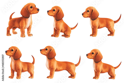 Adorable baby dachshund dog poses set cute wiener dog collection for various designs