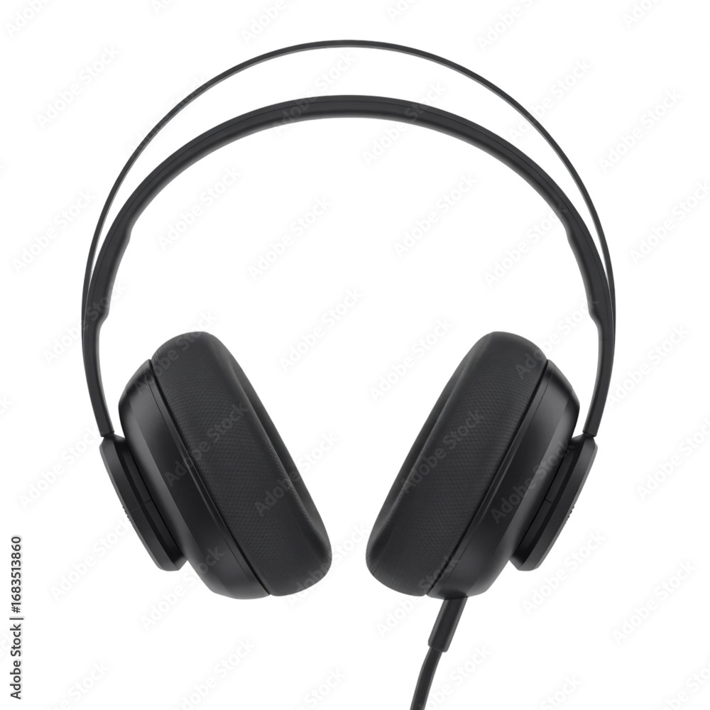 Fototapeta premium Black stereo headphones with a microphone, isolated on a white background, perfect for listening to music or studio audio