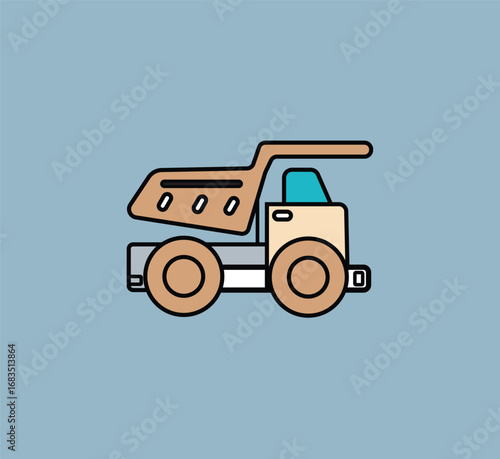 Heavy Mining Equipment Icons, Construction Machinery Symbols, and Industrial Work Vehicle Illustrations.