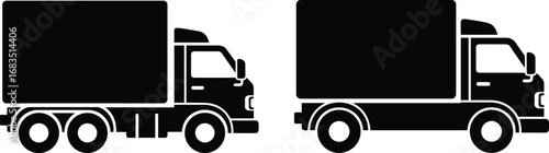 Box truck silhouette set, axle configuration comparison, cargo vehicle icons, black transport design, delivery truck shapes, commercial fleet, logistics graphic, trucking illustration