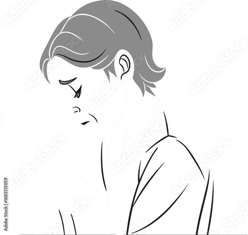 girl with a flower Line Art of vector Illustration