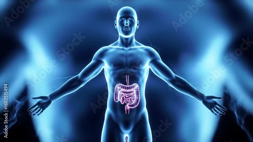 Wallpaper Mural Stylized Glowing Figure Illustrating Human Digestive System in Abstract Background for Educational Science Content Torontodigital.ca