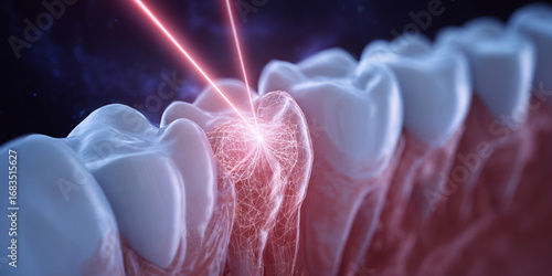 Laser dental treatment illustration showing tooth nerve therapy in modern dentistry - AI generated