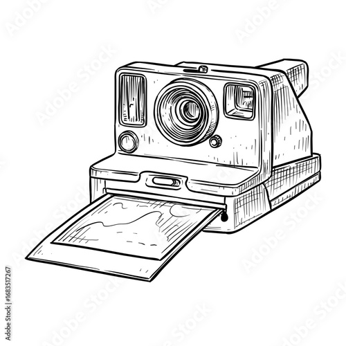 polaroid camera vector line art hand drawn illustration