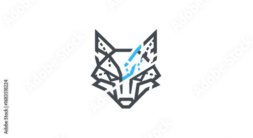 Geometric Fox Head Logo with Blue Accents and Sharp Lines