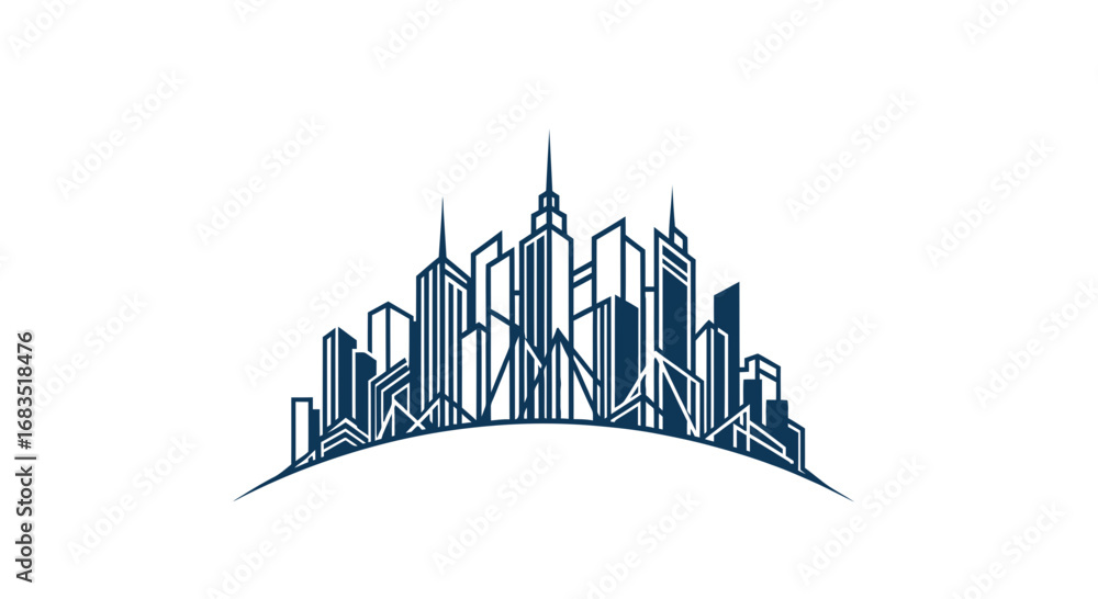 Fototapeta premium Stylized Blue Skyline of Modern Skyscrapers with Geometric Lines