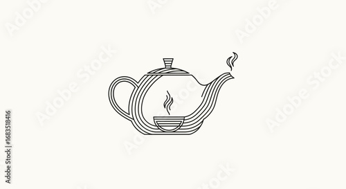 Abstract Line Art Teapot with Steaming Cup