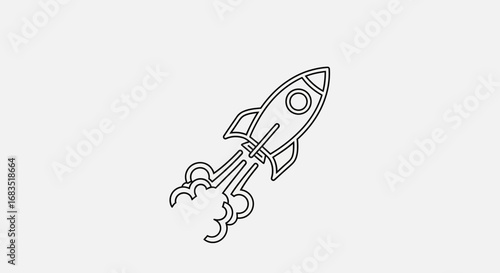 Sleek outline of a rocket ship ascending with stylized exhaust trails
