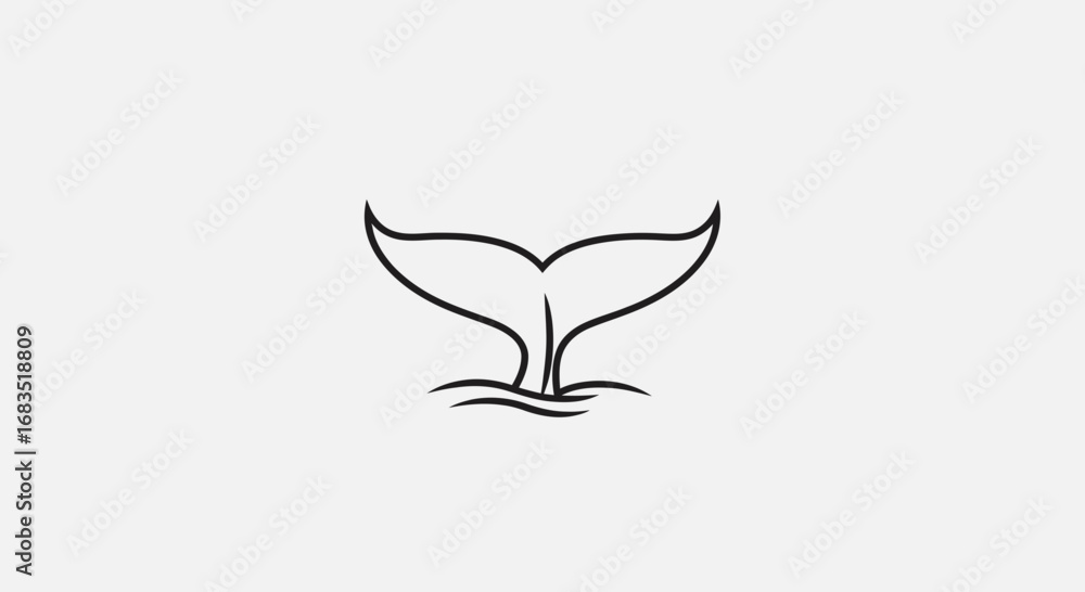 Obraz premium Minimalist Whale Tail Outline Emerging from Water Graphic