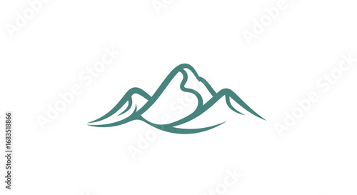 Teal Line Art Mountain Range Logo Three Peaks Abstract Style