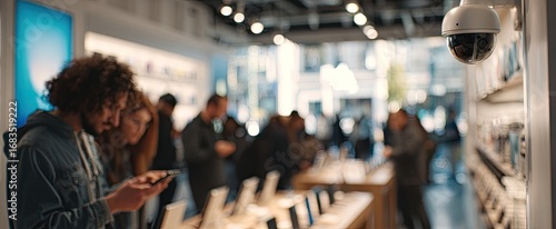Blurry Image of People Shopping in Apple Store.