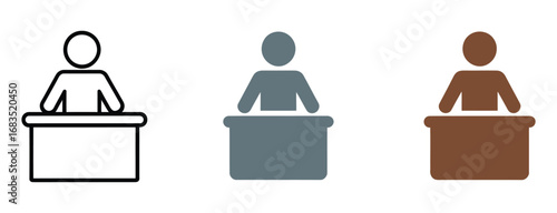 Professional presenting information at a desk, representing business meetings and public speaking opportunities in a modern workspace