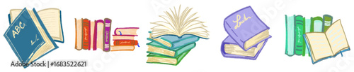 Hand Drawn Open Books and Journals Illustration for Education and Reading