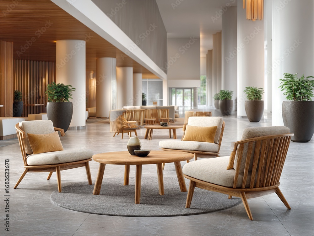 Fototapeta premium Natural wood-tone modern furniture