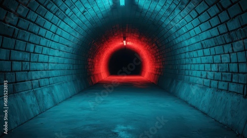 Abandoned subway tunnel entrance, eerie lighting and deep perspective creating a cinematic underground atmosphere