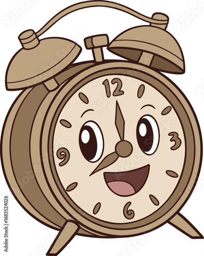 Vector art of cute cartoon alarm clock with a smiling face