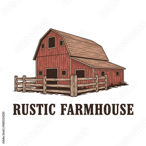 Rustic farmhouse countryside, logo design illustration