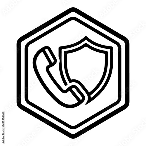 Secure communication icon vector graphic featuring phone and shield for reliable customer service
