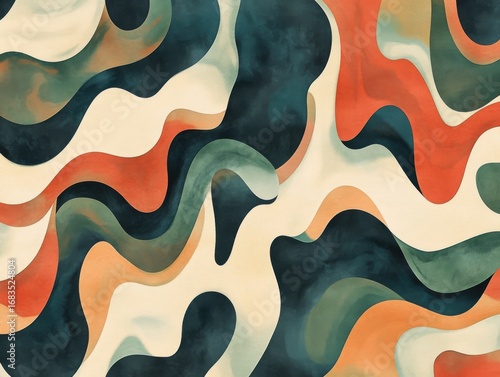 Fluid biomorphic shapes in soft tones creating abstract pattern inspired by nature
