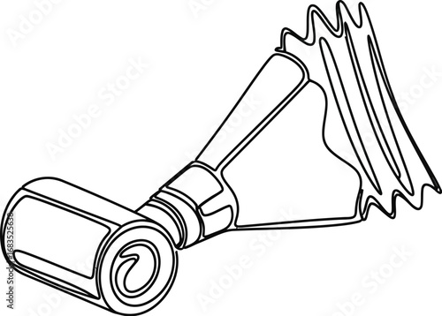 Continuous line drawing of a party horn blower on a white isolated background