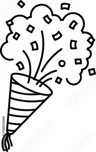 Hand drawn party popper with confetti for celebration and festive occasions