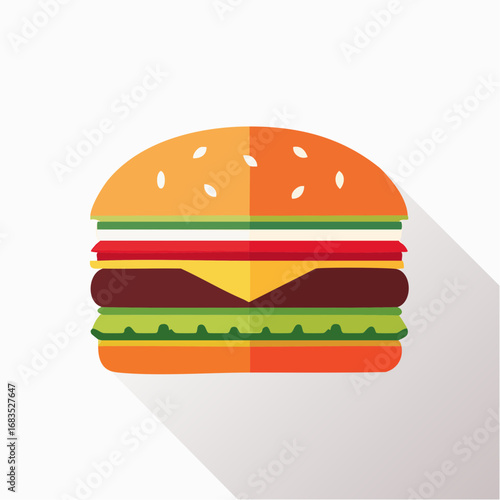 Delicious cheeseburger icon, flat design, simple illustration, fast food.